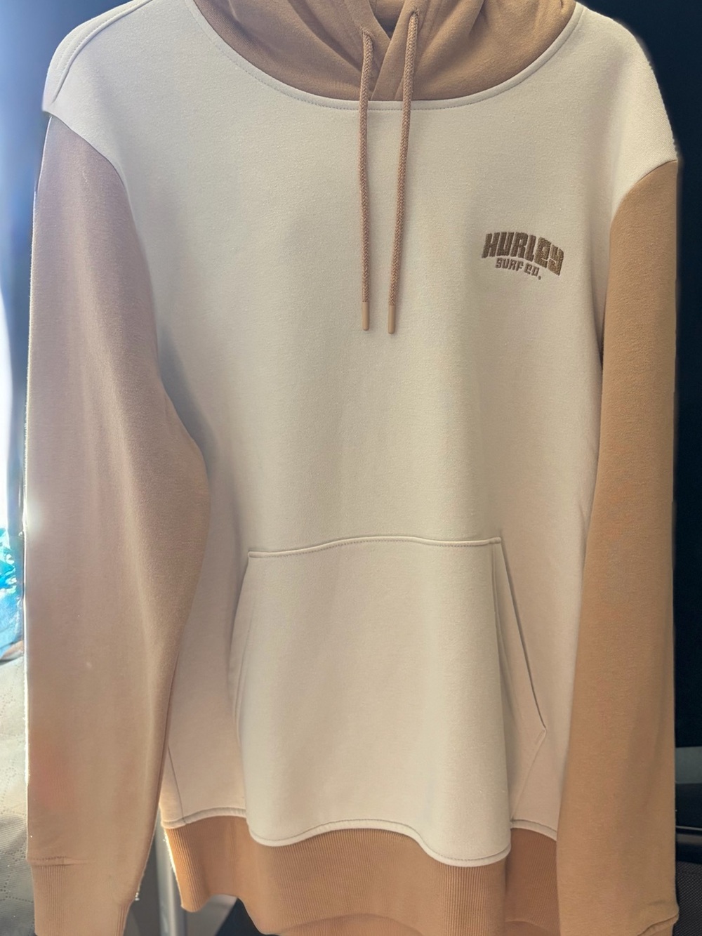 NWT! Hurley Men's Cream & Tan Two-Tone Crewneck Hoodie
